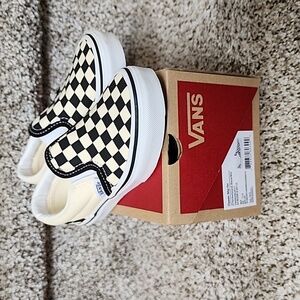 Vans Kids Checkerboard Slip On Sneakers White & Black Toddler 11